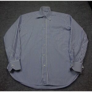 Loro Piana Shirt Mens L 100% Cotton White Blue Striped Shirt Luxury Flaw